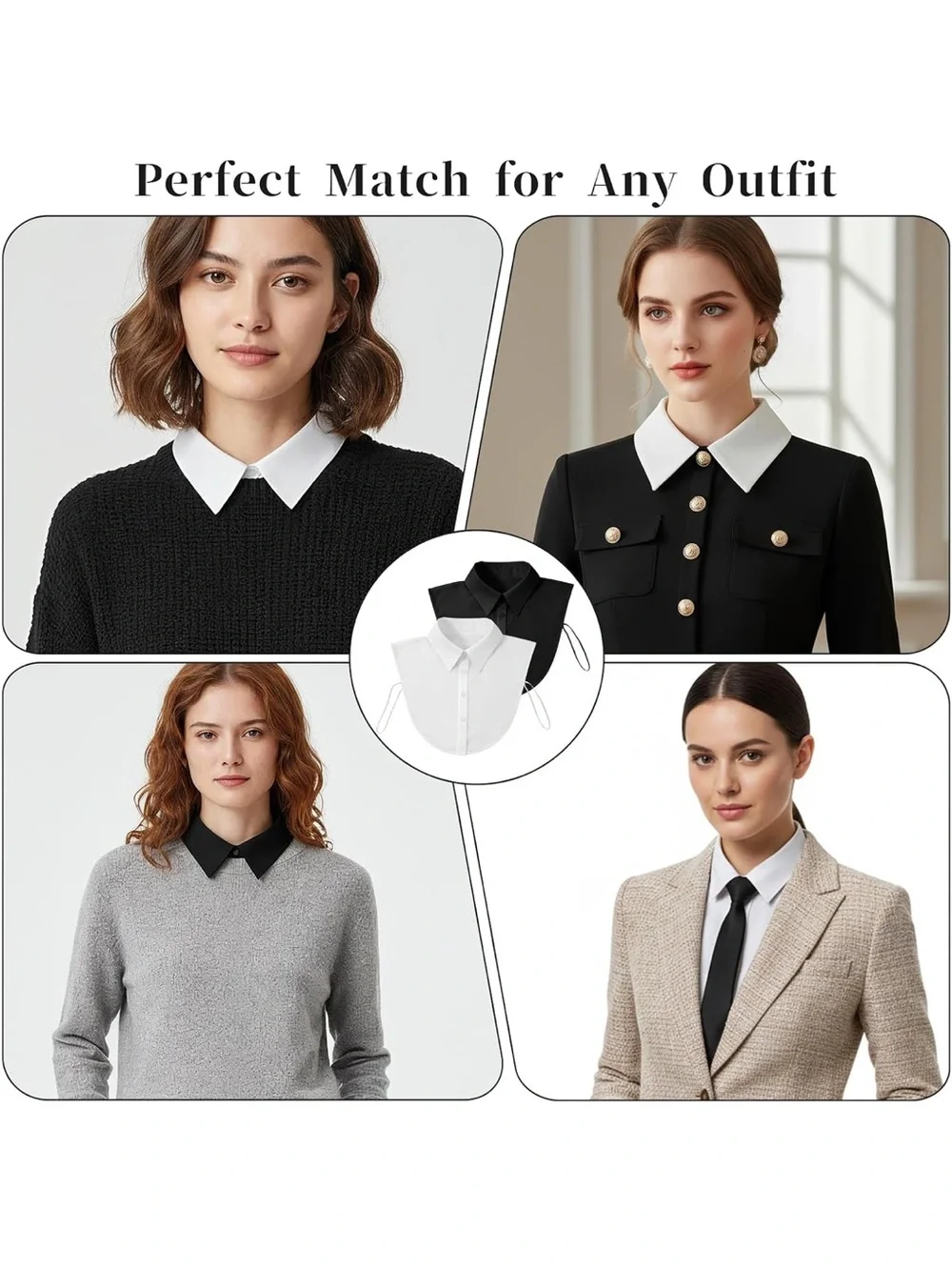 2 Pcs Detachable False Collar Dickey Shirt Blouse for Women